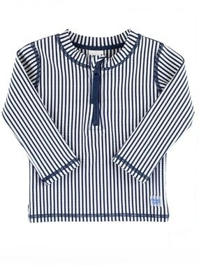 Rugged Butts Seersucker Navy White Stripe Zipper Rash Guard Swim Shirt Boys 7